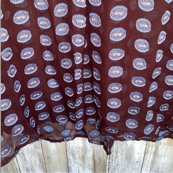 Loft Maroon Sheer Raised Print Button Down - Picture 3 of 7